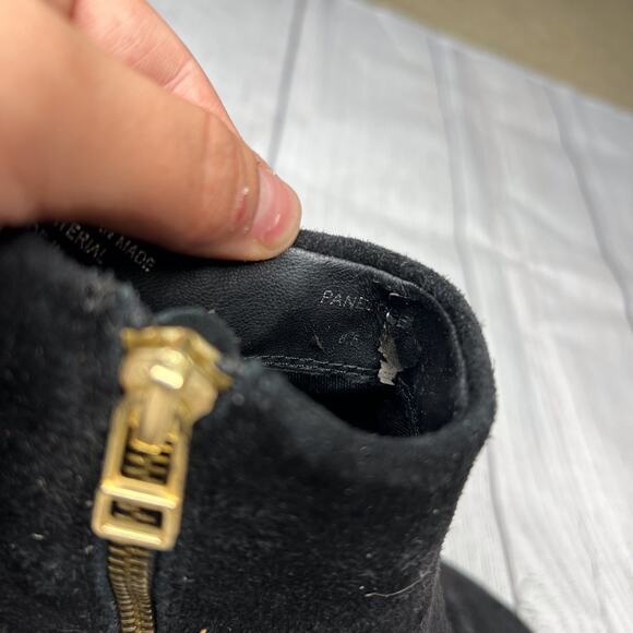 Steve Madden Black Heeled Ankle Boots Booties Leather Suede Gold Zip Sz 8.5M - Picture 9 of 11